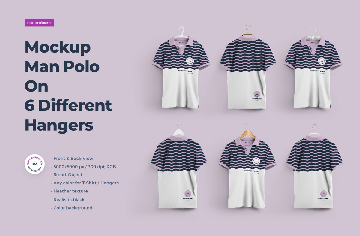 2 Mockups Man Polo On 6 Different Hangers