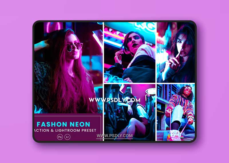Fashion Neon Action & Lightrom Presets 1 Fashion Neon Action & Lightrom Presets