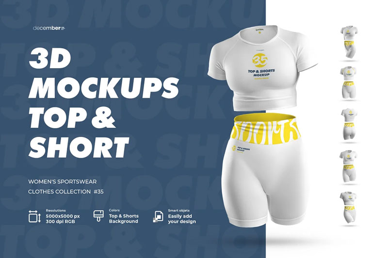CreativeMarket - 3D Mockup Top & Shorts Sportswears 6260685