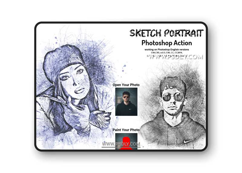 CreativeMarket - Sketch Portrait Photoshop Action V-2 6249832 1 CreativeMarket - Sketch Portrait Photoshop Action V-2 6249832