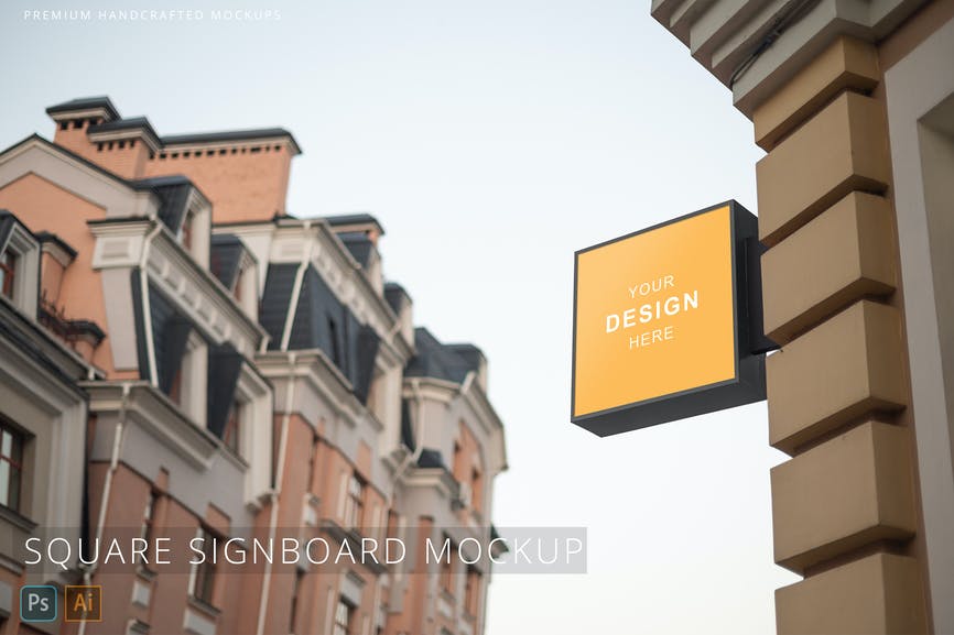 Square Signboard Real Street Logo Mockup 1 Square Signboard Real Street Logo Mockup