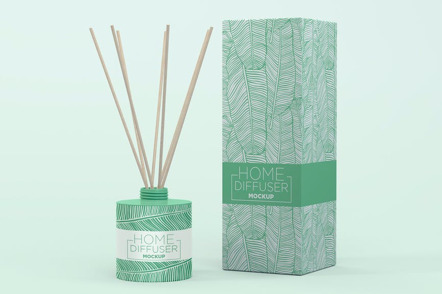 Glass Diffuser Bottle with Paper Box Mockup XDS9KRS 1 Glass Diffuser Bottle with Paper Box Mockup XDS9KRS