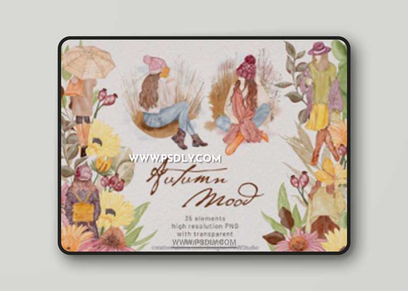Autumn Mood Watercolor Clipart Boho Girl 14981101 1 Autumn Mood Watercolor Clipart Boho Girl 14981101
