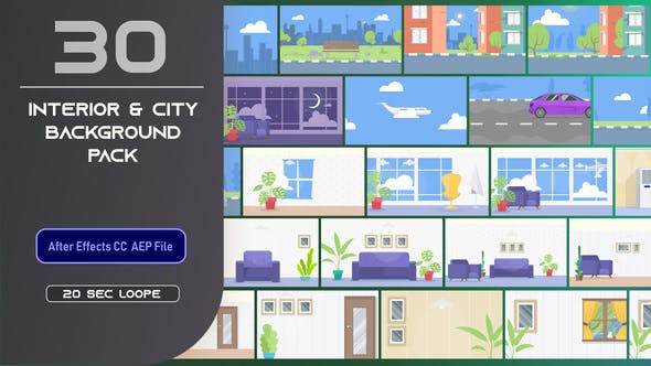 Videohive 30 Flat Interior and City Background Pack - AE 33314305 1 Videohive 30 Flat Interior and City Background Pack - AE 33314305