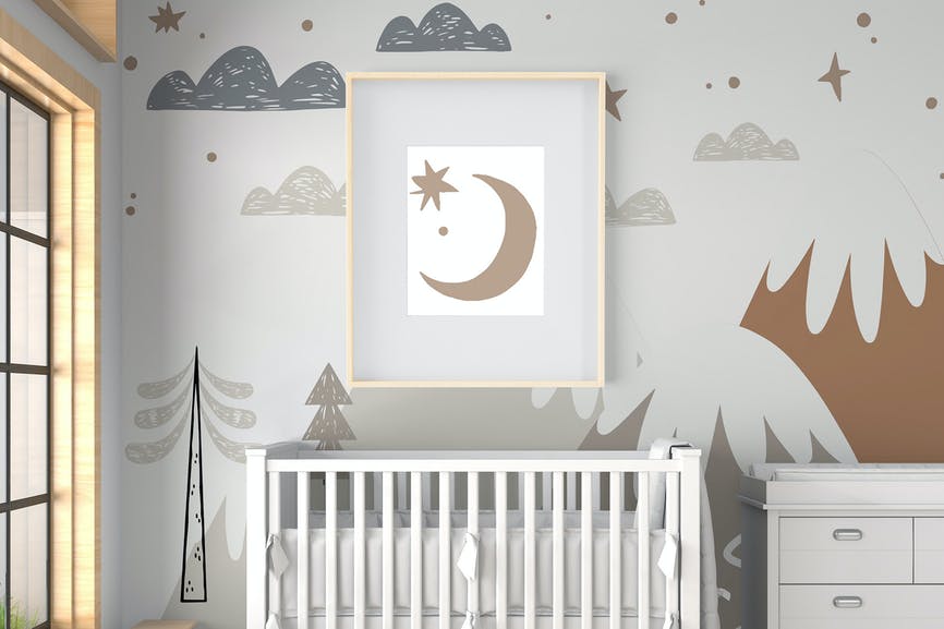 Baby Room with Mural Wall and Frames Mockup C83UZKH 1 Baby Room with Mural Wall and Frames Mockup C83UZKH