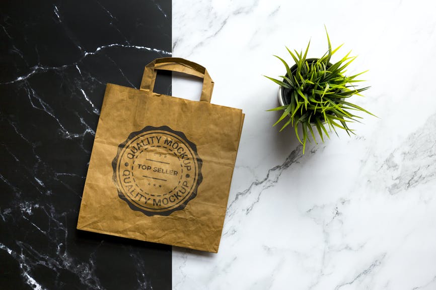 Recycle paper bag logo mockup top view 6Y5K75V