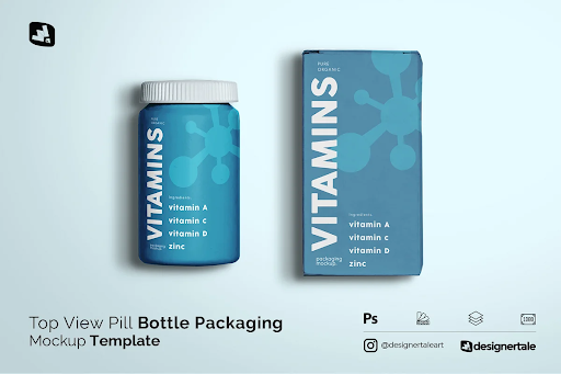 CreativeMarket - Topview Pill Bottle Packaging Mockup 5354401 1 CreativeMarket - Topview Pill Bottle Packaging Mockup 5354401