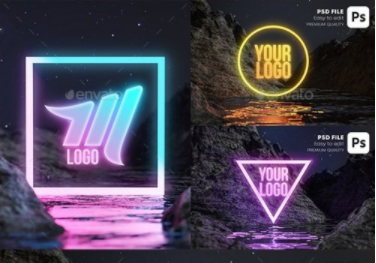 GraphicRiver - Neon Water Terrain Logo Mockup Set 28404134