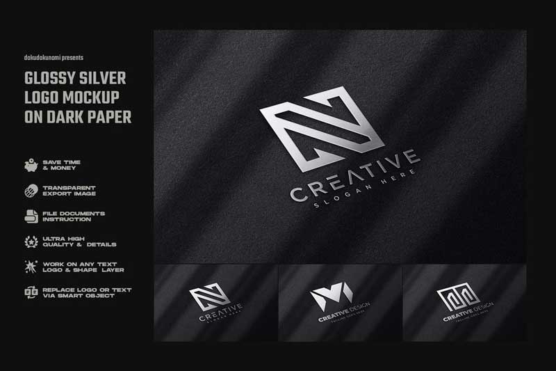 Glossy Silver Logo Mockup on Dark Paper XTU5C5P 1 Glossy Silver Logo Mockup on Dark Paper XTU5C5P
