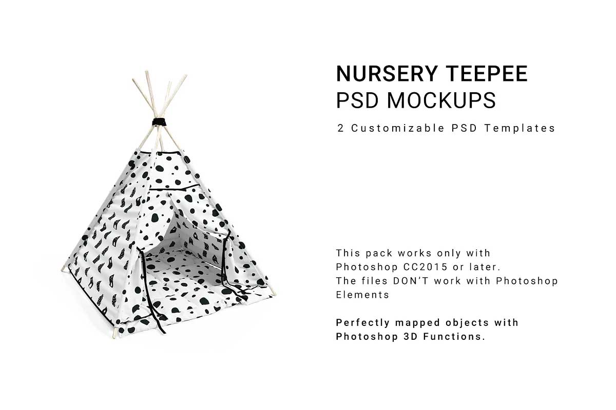 CreativeMarket - Nursery Teepee Tent 3D Mockups 5895666 1 CreativeMarket - Nursery Teepee Tent 3D Mockups 5895666