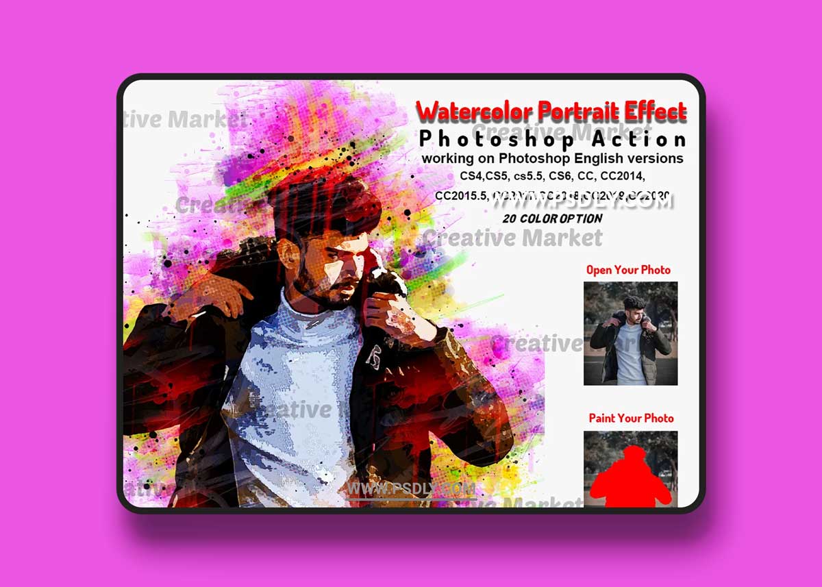CreativeMarket - Watercolor Portrait Effect PS 6471713 1 CreativeMarket - Watercolor Portrait Effect PS 6471713