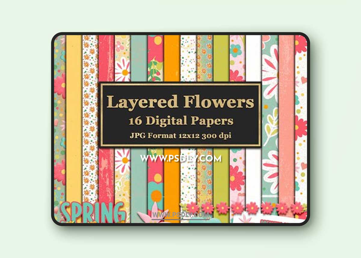 Layered Flowers - 16 Digital Papers 1 Layered Flowers - 16 Digital Papers