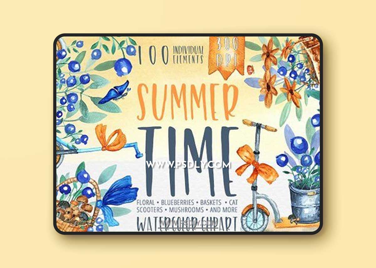 Summer Time - watercolor clipart 1 Summer Time - watercolor clipart