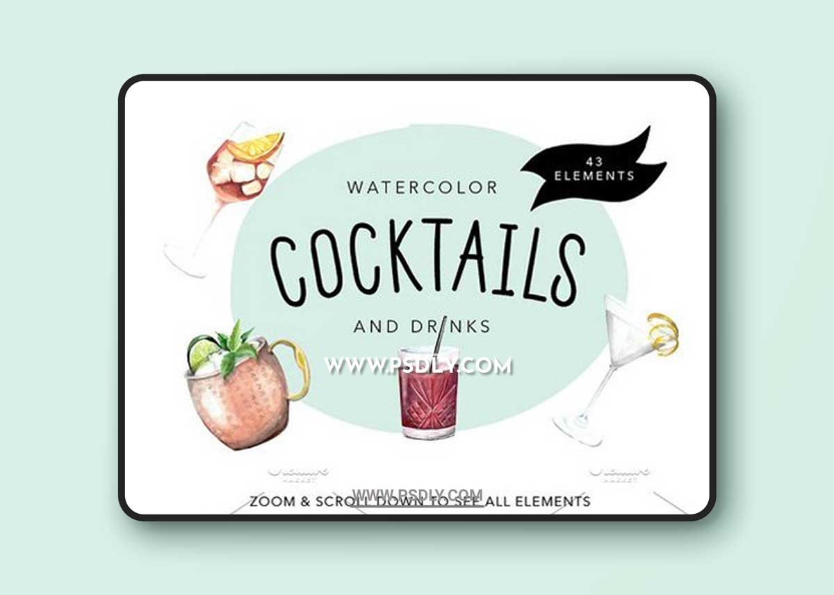 Watercolor Cocktails and Drinks Set 1 Watercolor Cocktails and Drinks Set