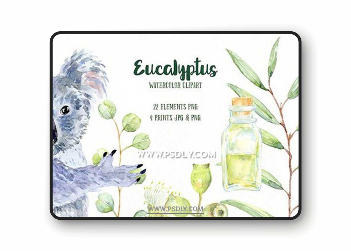 Watercolor Eucalyptus Koala Clip Art 1 Watercolor Eucalyptus Koala Clip Art