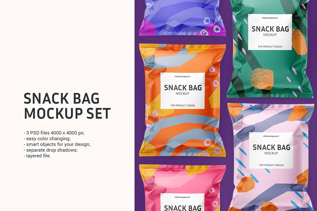 CreativeMarket - Snack bag mockup set 5960687 1 CreativeMarket - Snack bag mockup set 5960687