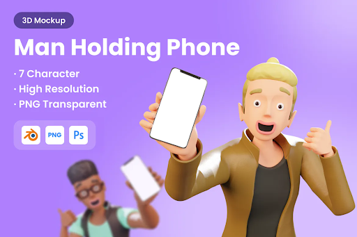 3D Man Holding Phone Mockup V.02 1 3D Man Holding Phone Mockup V.02