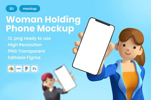 3D Woman Holding Phone Mockup 1 3D Woman Holding Phone Mockup