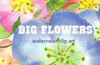 Big Flowers watercolor clip art 1 Big Flowers watercolor clip art