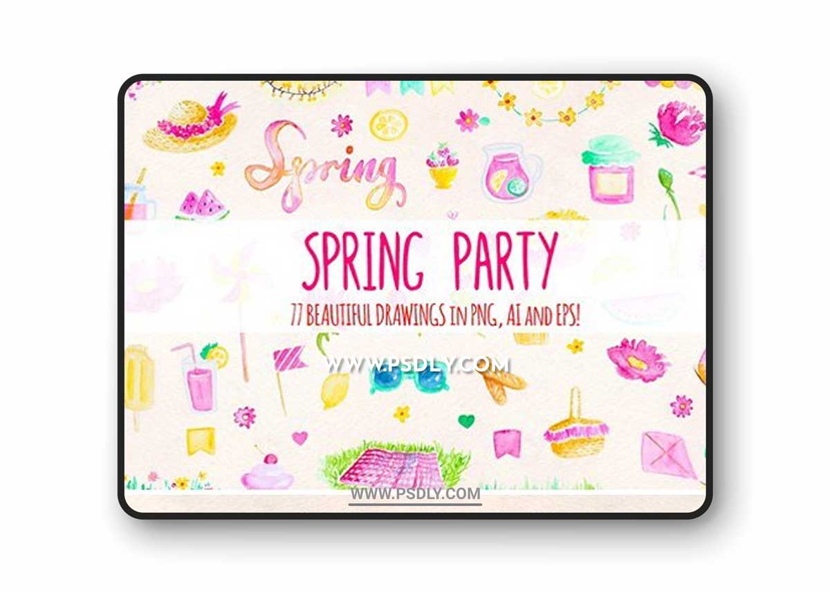 77 Spring Party Watercolor Elements 1 77 Spring Party Watercolor Elements