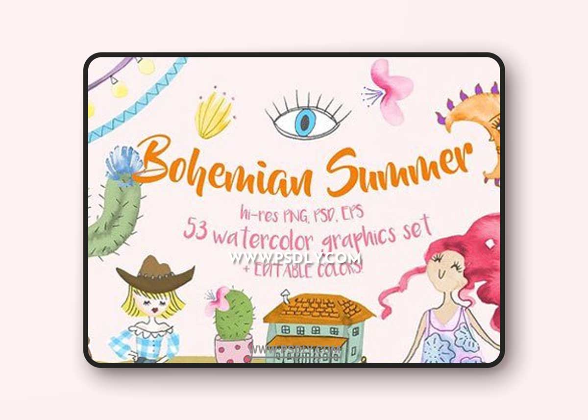 Bohemian Summer Watercolor Set 1 Bohemian Summer Watercolor Set