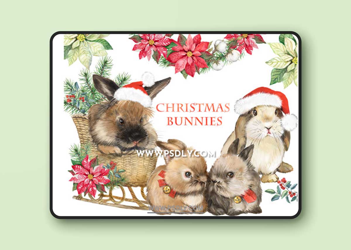 Watercolor Christmas Rabbits and House Clipart CV8WJJV 1 Watercolor Christmas Rabbits and House Clipart CV8WJJV