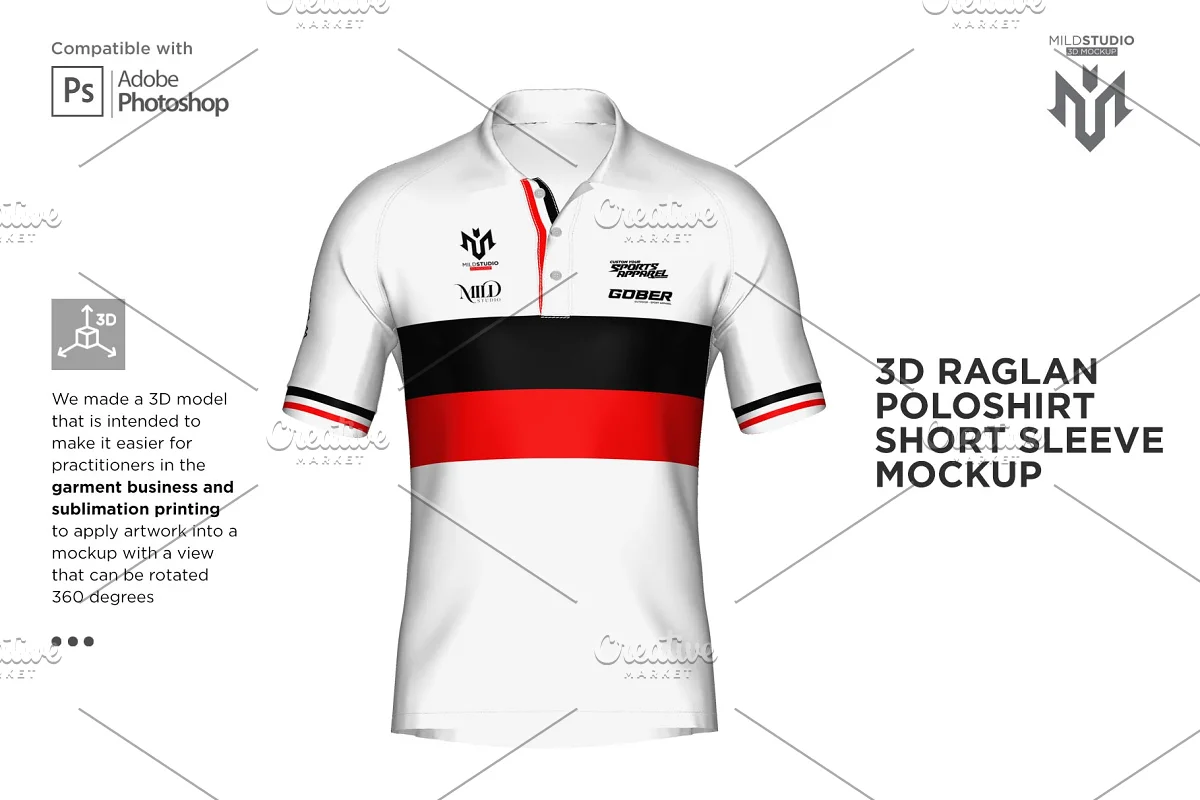 CreativeMarket - 3D Raglan Polo shirt SS Mockup 6453754 1 CreativeMarket - 3D Raglan Polo shirt SS Mockup 6453754