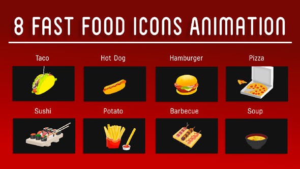 Videohive 8 Fast Food Icons Animation 18629935 1 Videohive 8 Fast Food Icons Animation 18629935