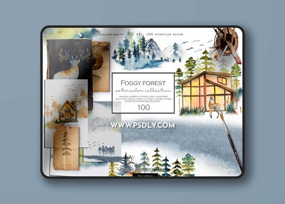 Foggy Forest Watercolor Collection 20326328 1 Foggy Forest Watercolor Collection 20326328