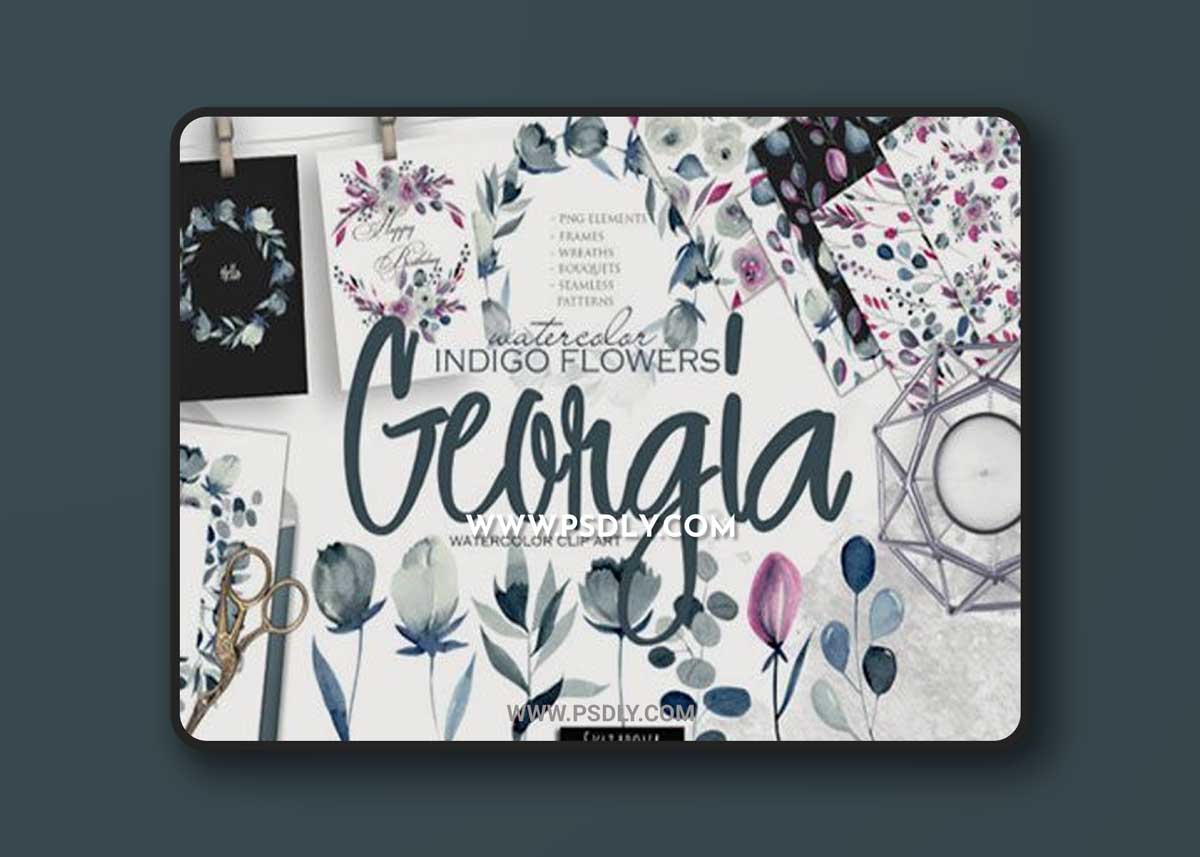 Georgia Indigo Flowers Watercolor Set 20289803 1 Georgia Indigo Flowers Watercolor Set 20289803