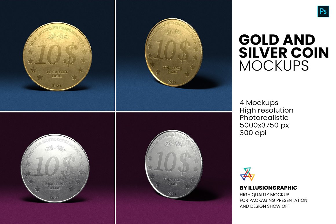 CreativeMarket - Gold and Silver Coin Mockups 5816380 1 CreativeMarket - Gold and Silver Coin Mockups 5816380