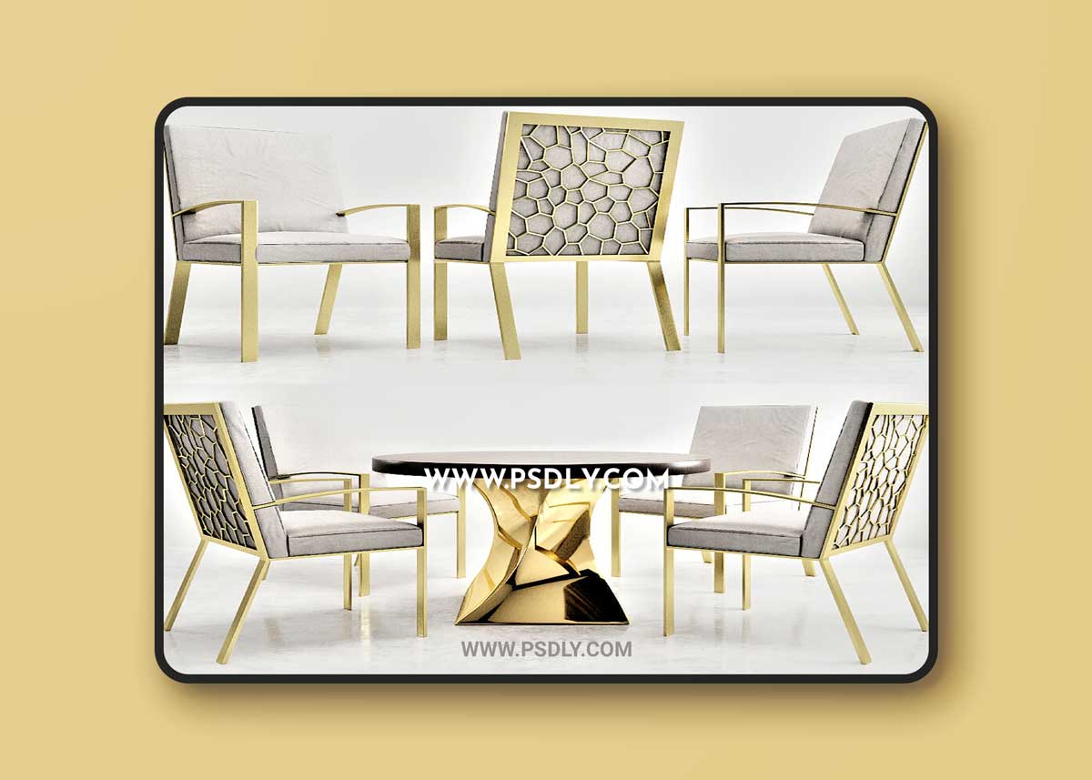3D Models Gold table with chairs 004 1 3D Models Gold table with chairs 004