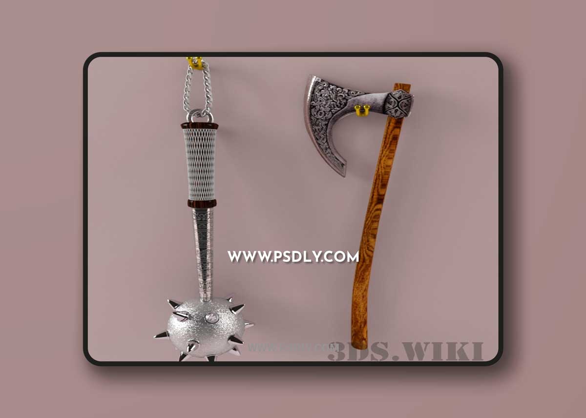 3D Models Mace and ax wall decor 1 3D Models Mace and ax wall decor