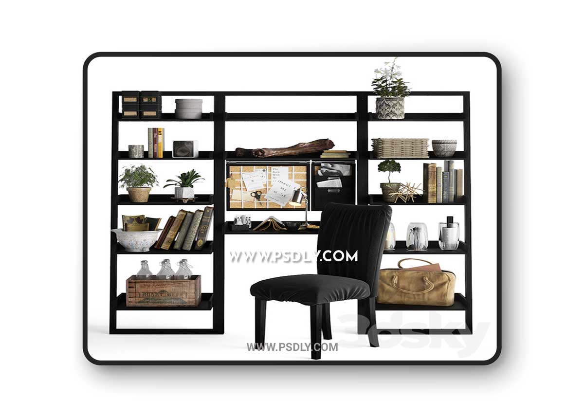 Shelving unit with working table 3D Model 1 Shelving unit with working table 3D Model