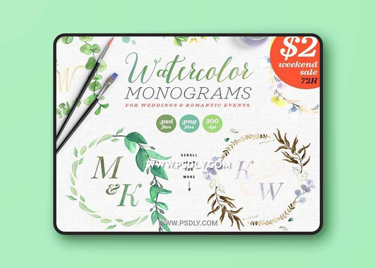 8 Watercolor Wedding Monograms 1 8 Watercolor Wedding Monograms