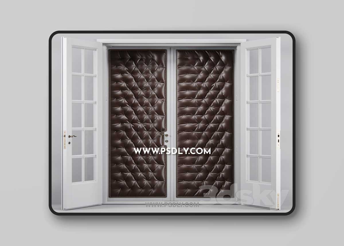 Double Leather Tufted Glass Doors 3D Model 1 Double Leather Tufted Glass Doors 3D Model
