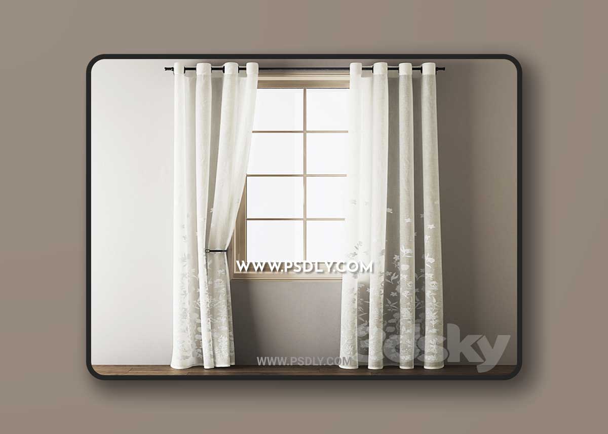 Floral Embroidered Linen Eyelet Curtains 3D Model 1 Floral Embroidered Linen Eyelet Curtains 3D Model