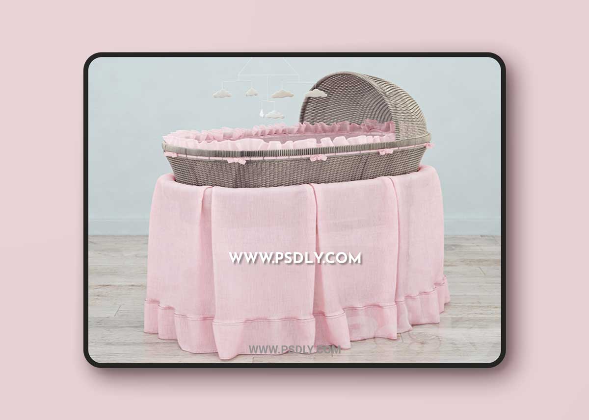 RH Heirloom wicker bassinet & mattres 3D Model 1 RH Heirloom wicker bassinet & mattres 3D Model