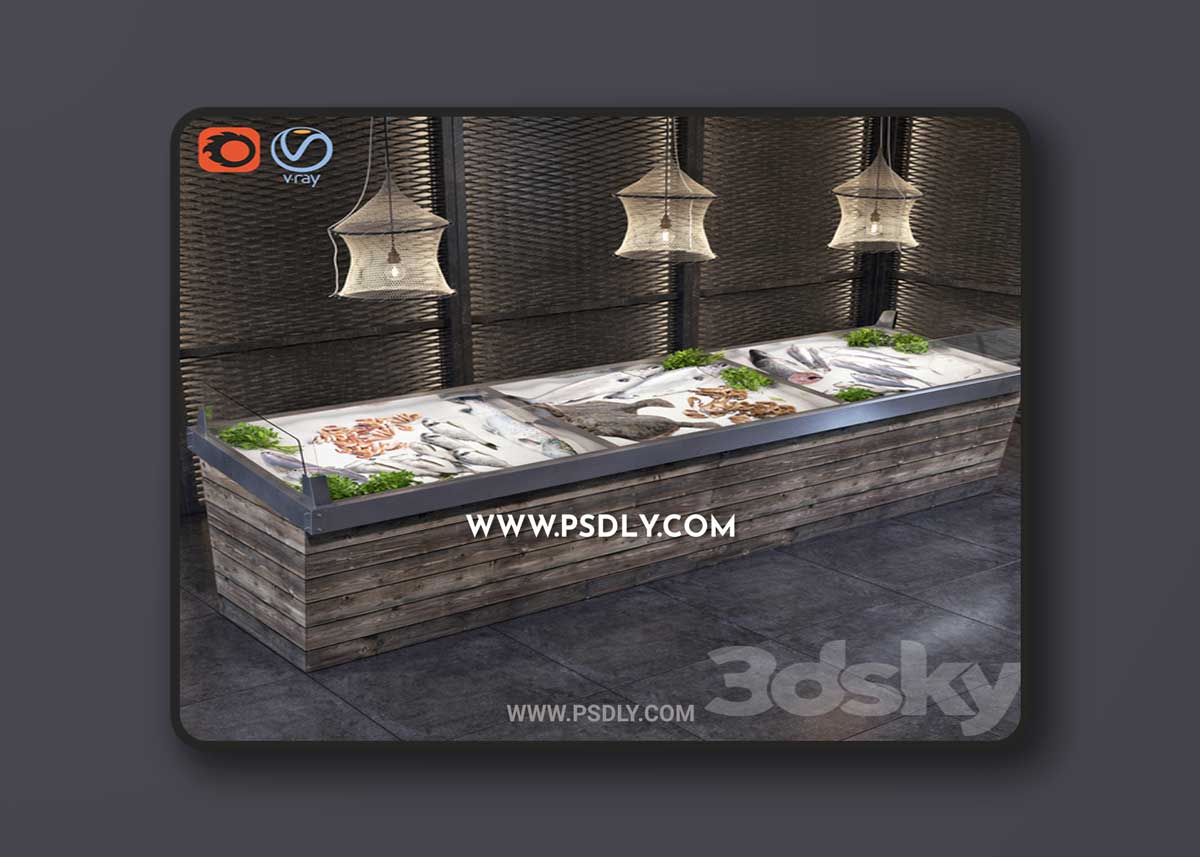 Showcase with fish and seafood 3D Model 1 Showcase with fish and seafood 3D Model