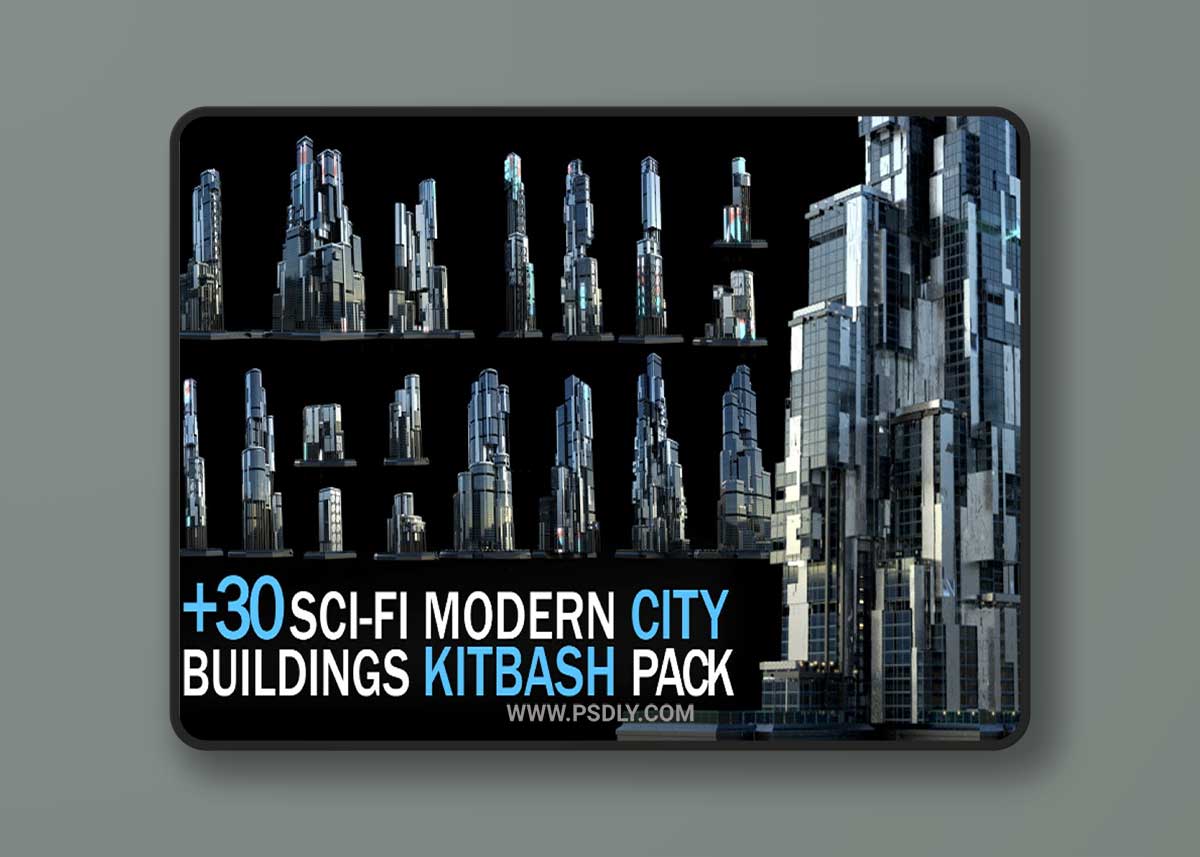 +30 Sci-Fi Modern City Buildings Kitbash Pack 3D Model 1 +30 Sci-Fi Modern City Buildings Kitbash Pack 3D Model