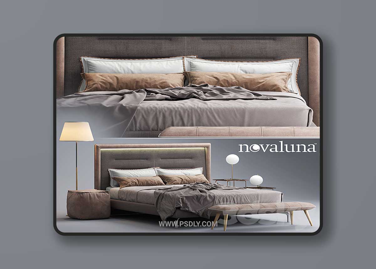 Bed Novaluna QUEEN Fabric bed 3D Model 1 Bed Novaluna QUEEN Fabric bed 3D Model