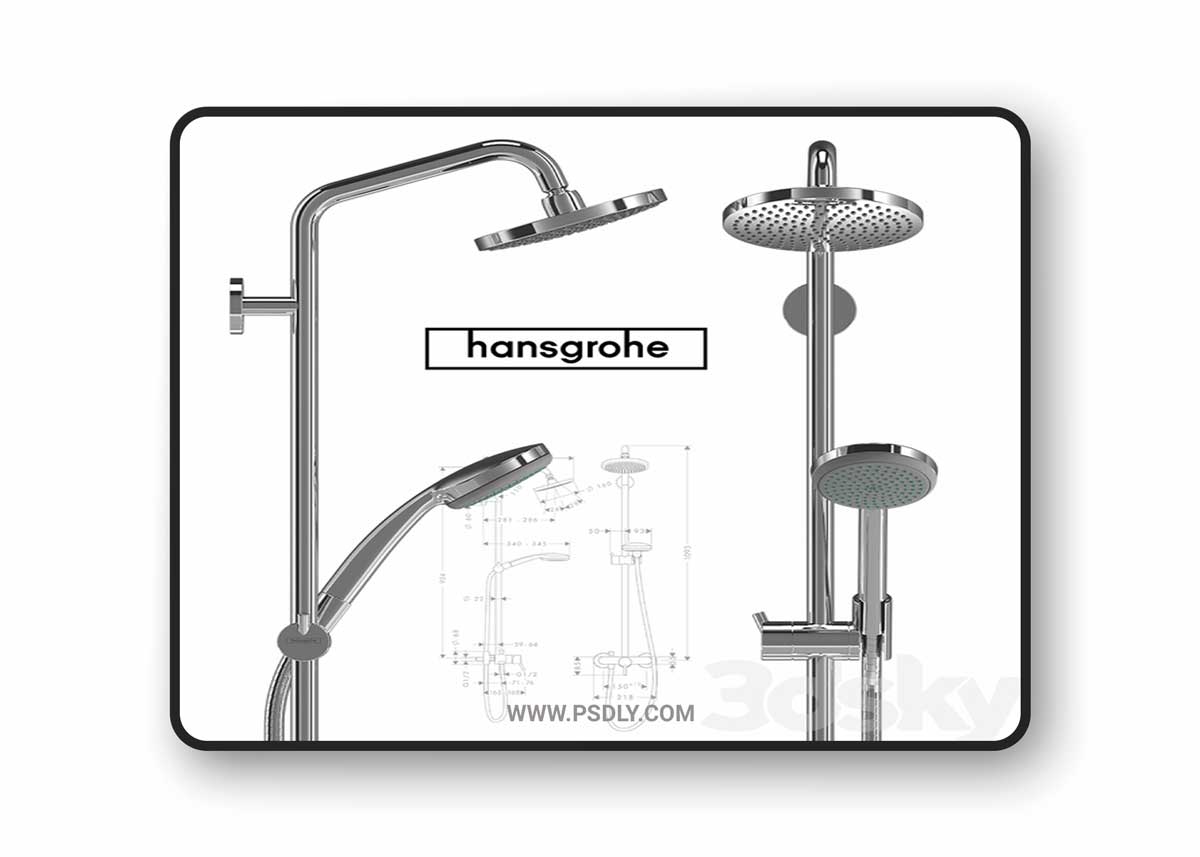 Hansgrohe Croma 100 1jet Showerpipe 3D Model 1 Hansgrohe Croma 100 1jet Showerpipe 3D Model