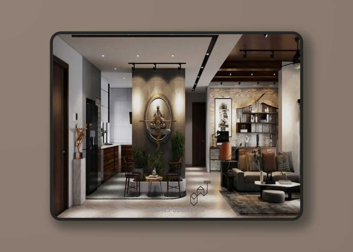 Living Room – Kitchen Interior By Dat Bui 3D Model 1 Living Room – Kitchen Interior By Dat Bui 3D Model