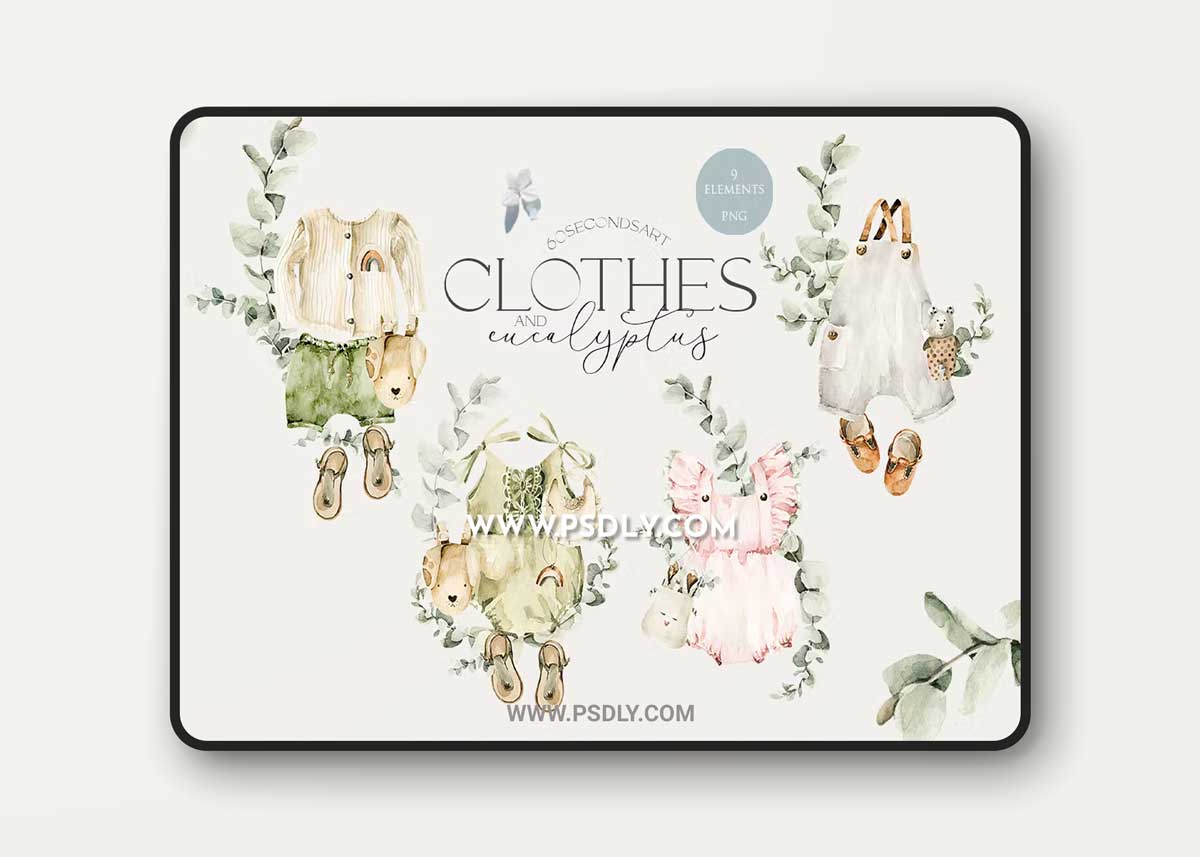 Watercolor baby clipart Girl boy dress Eucalyptus HSTZBSP 1 Watercolor baby clipart Girl boy dress Eucalyptus HSTZBSP