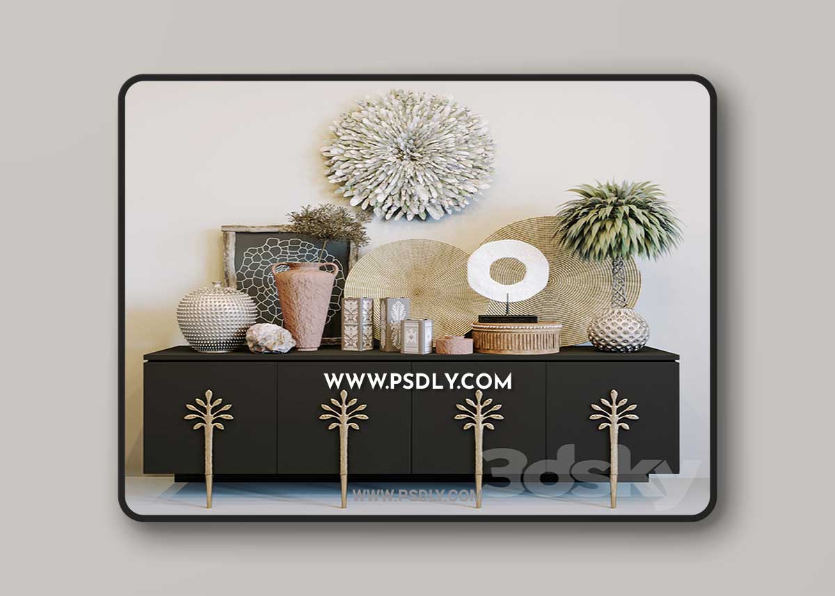 Ambella Sapling cabinet + ethnic decorative set 3D Model 1 Ambella Sapling cabinet + ethnic decorative set 3D Model