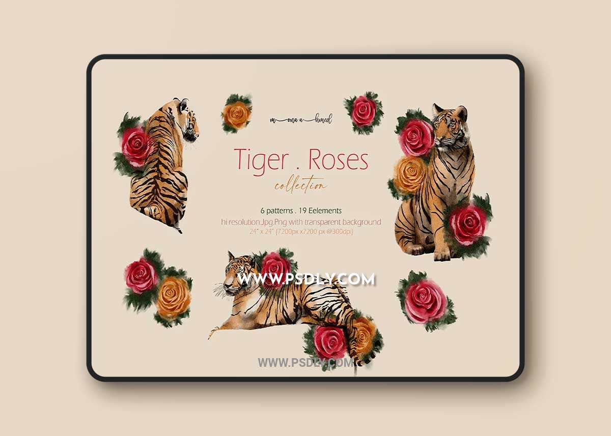 CreativeMarket - Tigers & Roses watercolor collection 6941142 1 CreativeMarket - Tigers & Roses watercolor collection 6941142