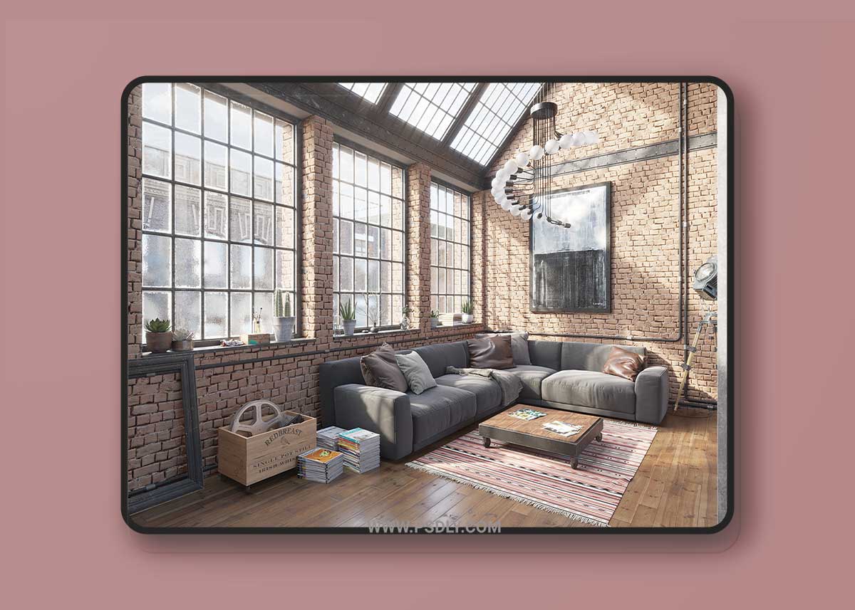 Industrial Apartment 3D Interior Scene 1 Industrial Apartment 3D Interior Scene