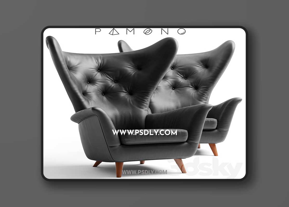 Black Leather Wing Lounge Chair 1950s 3D Model 1 Black Leather Wing Lounge Chair 1950s 3D Model