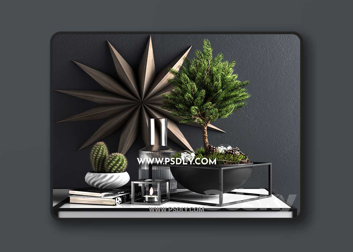 Decor set with pine tree 3D Model 1 Decor set with pine tree 3D Model