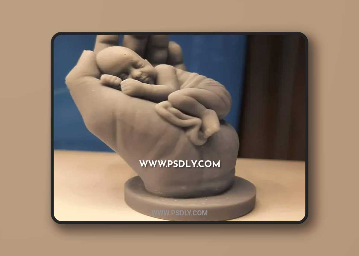 The baby is sleeping in the hand 80 mm 3D Print Model 1 The baby is sleeping in the hand 80 mm 3D Print Model
